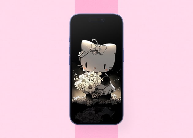 Black Hello Kitty wallpaper iPhone mockup.