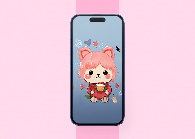 Chibi Hello Kitty design iPhone mockup.
