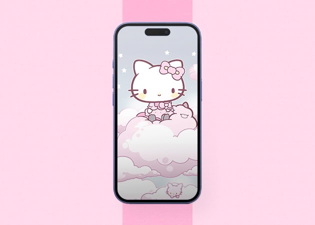 Cute and minimalistic Hello Kitty wallpaper iPhone mockup.