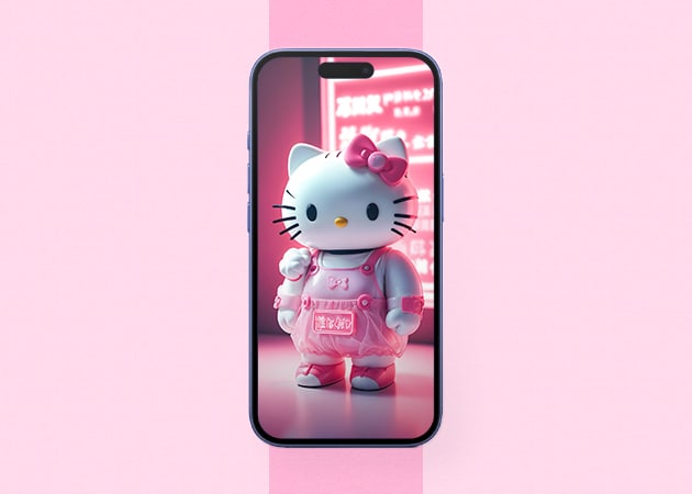 Hello Kitty neon aesthetic wallpaper iPhone mockup.