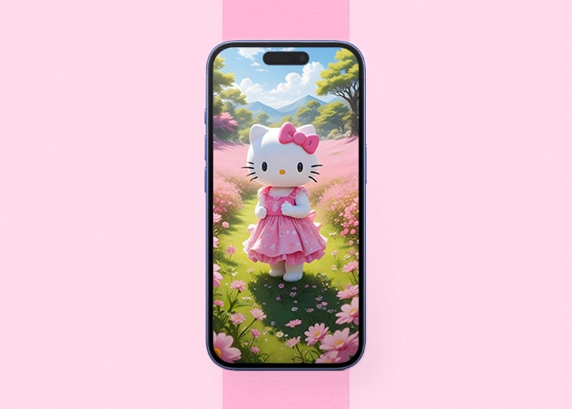Hello Kitty with bows wallpaper iPhone mockup.
