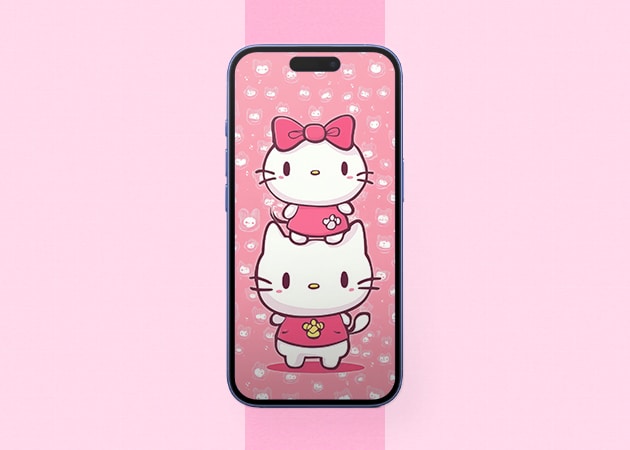 Pink and white Hello Kitty background iPhone mockup.