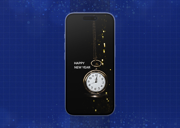 Clock Striking Midnight 2025 Background iPhone Mockup.