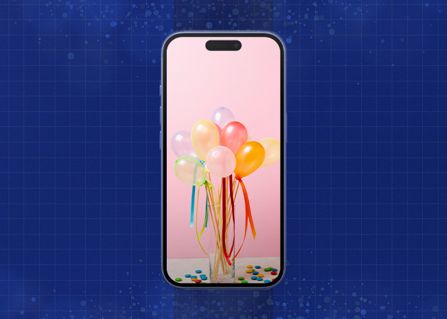 Confetti and Balloons Celebration iPhone Wallpaper in Mockup.